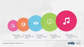 Clean presentation to LUXE
40Phone: +1(123) 456 789 email: mail@domain.com
Contact	the Unily	team:		hello@unily.com
Key	idea
Lorem	ipsum	dolor	
sit	amet
Key	idea
Lorem	ipsum	dolor	
sit	amet
Key	idea
Lorem	ipsum	dolor	
sit	amet
Key	idea
Lorem	ipsum	dolor	
sit	amet
Key	idea
Lorem	ipsum	dolor	
sit	amet
 