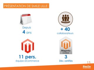 15
PRÉSENTATION DE SMILE LILLE
+ 40
collaborateurs
Depuis
4 ans
11 pers.
équipe eCommerce
3
Dév. certifiés
 