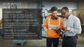Gagner en fidélité
Server vos clients par leurs canaux de
préférence: web, social, chat et mobiles.
Donner du pouvoir à vos agents
Donner à vos employés une expérience simple,
unifiée pour fournir un service client rapide et
étonnant.
Chercher la résolution
Réduire les temps de réponse, améliorer la
résolution des problèmes et augmenter le self-
service client.
SERVIR PARTOUT
 