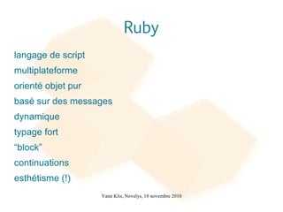 Plan Le langage Ruby (brève introduction) 