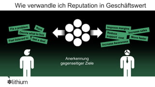 Wie verwandle ich Reputation in Geschäftswert




                 Anerkennung
               gegenseitiger Ziele
 