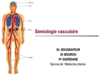 Sémiologie vasculaire


            Dr. BOUSSAFEUR
               Dr BOUROU
              Pr OUERDANE
       Service de Médecine interne
 