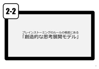 ブレインストーミングのルールの根底にある
「創造的な思考展開モデル」
2-2
26
 