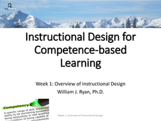 Instructional Design for
Competence-based
Learning
Week 1: Overview of Instructional Design
William J. Ryan, Ph.D.
Week 1: Overview of Instructional Design
 