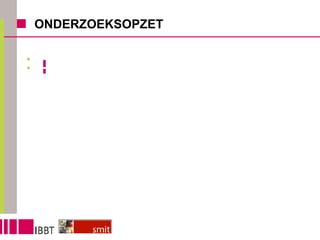 ONDERZOEKSOPZET Bevraging erfgoedprofessionals betreffende digitale en mobiele erfgoedtoepassingen Inzicht krijgen in: Actuele noden Huidig niveau van aanvaarding Waarde die erfgoedprofessionals toekennen aan digitale vormen van erfgoedontsluiting Methodologie: Diepte-interviews met internationale experts Focusgroepgesprekken met Vlaamse erfgoedprofessionals (erfgoedcellen, musea, archieven en documentatiecentra, koepelorganisaties, lokaal erfgoed, erfgoedsites) 