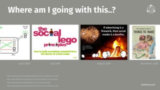 smithery.com
Where am I going with this..?
November 2010August 2009April 2008
https://www.slideshare.net/gamages/going-out-the-new-staying-in/20-spot
https://www.slideshare.net/gamages/advertising-ﬁreworks-social-bonﬁres
https://www.slideshare.net/gamages/the-social-lego-principles
https://www.slideshare.net/gamages/the-planners-book-of-things-to-make
July 2009
 