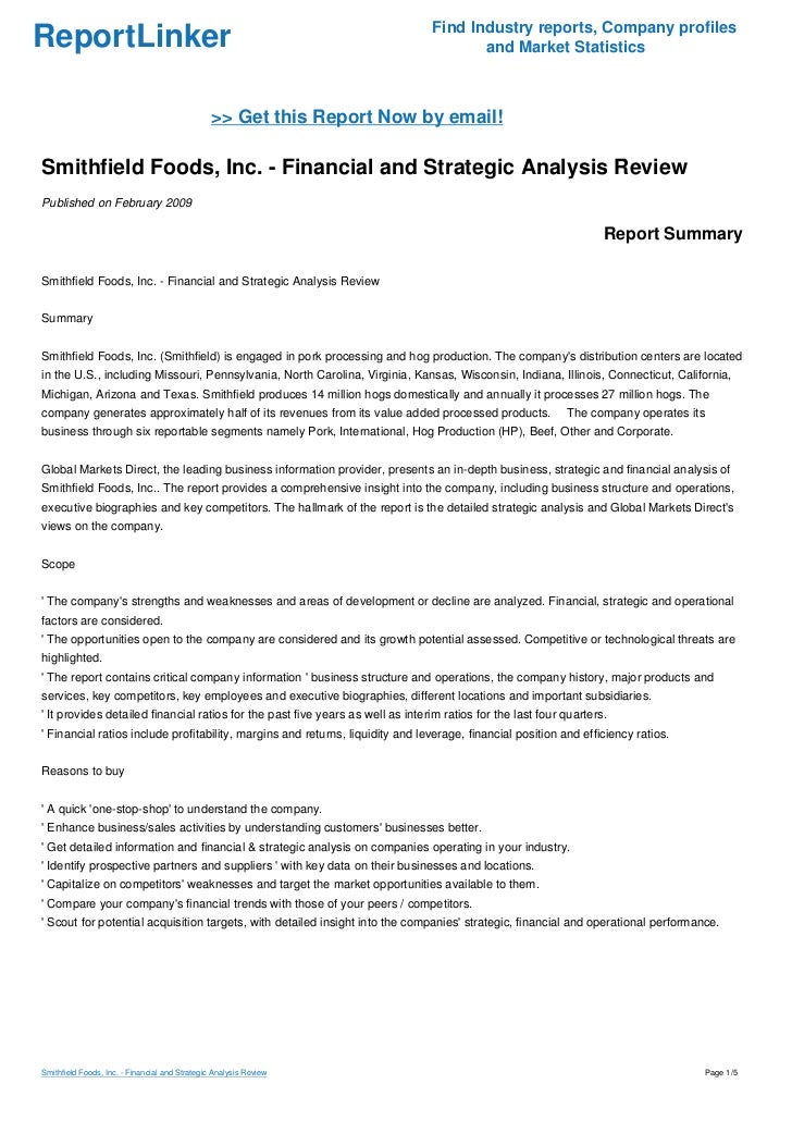 Smithfield Foods, Inc. Financial and Strategic Analysis Review