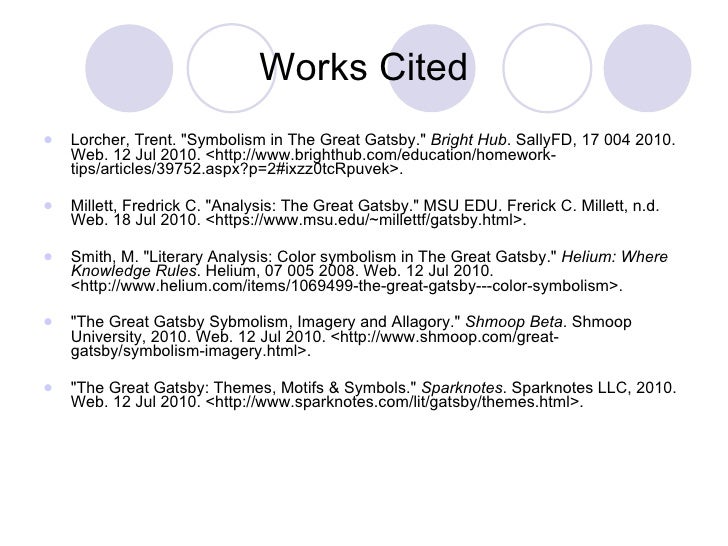 smith powerpoint works cited for the great gatsby
