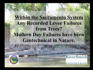 Within the Sacramento System Any Recorded Levee Failures from Trees? Modern Day Failures have been Geotechnical in Nature. 