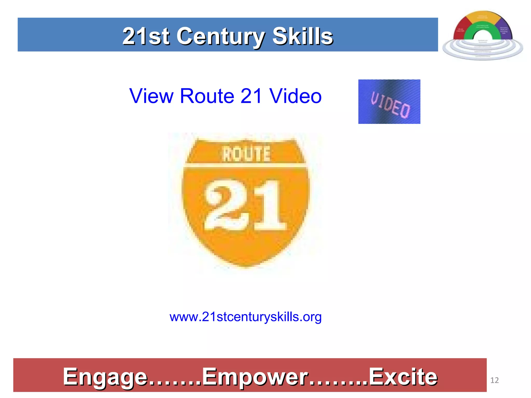Engage…….Empower……..Excite 21st Century Skills View Route 21 Video     www.21stcenturyskills.org   