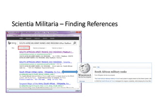 Scientia Militaria – Finding References
 