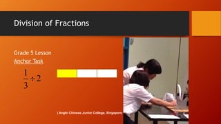 Division of Fractions

Grade 5 Lesson
Anchor Task

1
2
3
| Anglo Chinese Junior College, Singapore

 