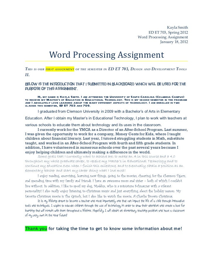 Word Processing Assignment