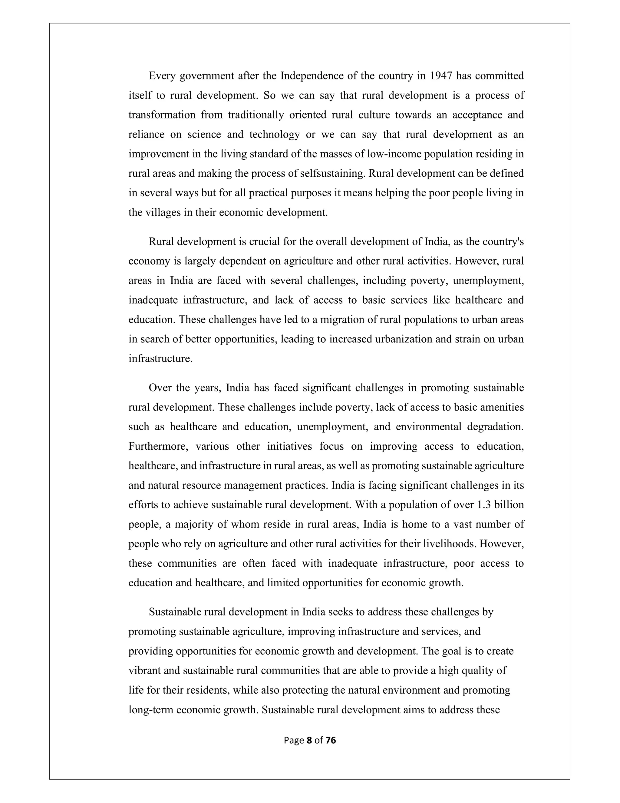 “A STUDY OF SUSTAINABLE RURAL DEVELOPMENT IN INDIA | PDF