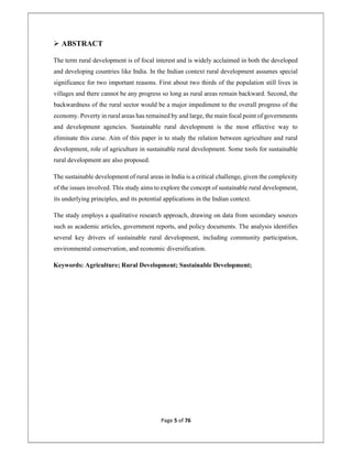 “A STUDY OF SUSTAINABLE RURAL DEVELOPMENT IN INDIA | PDF