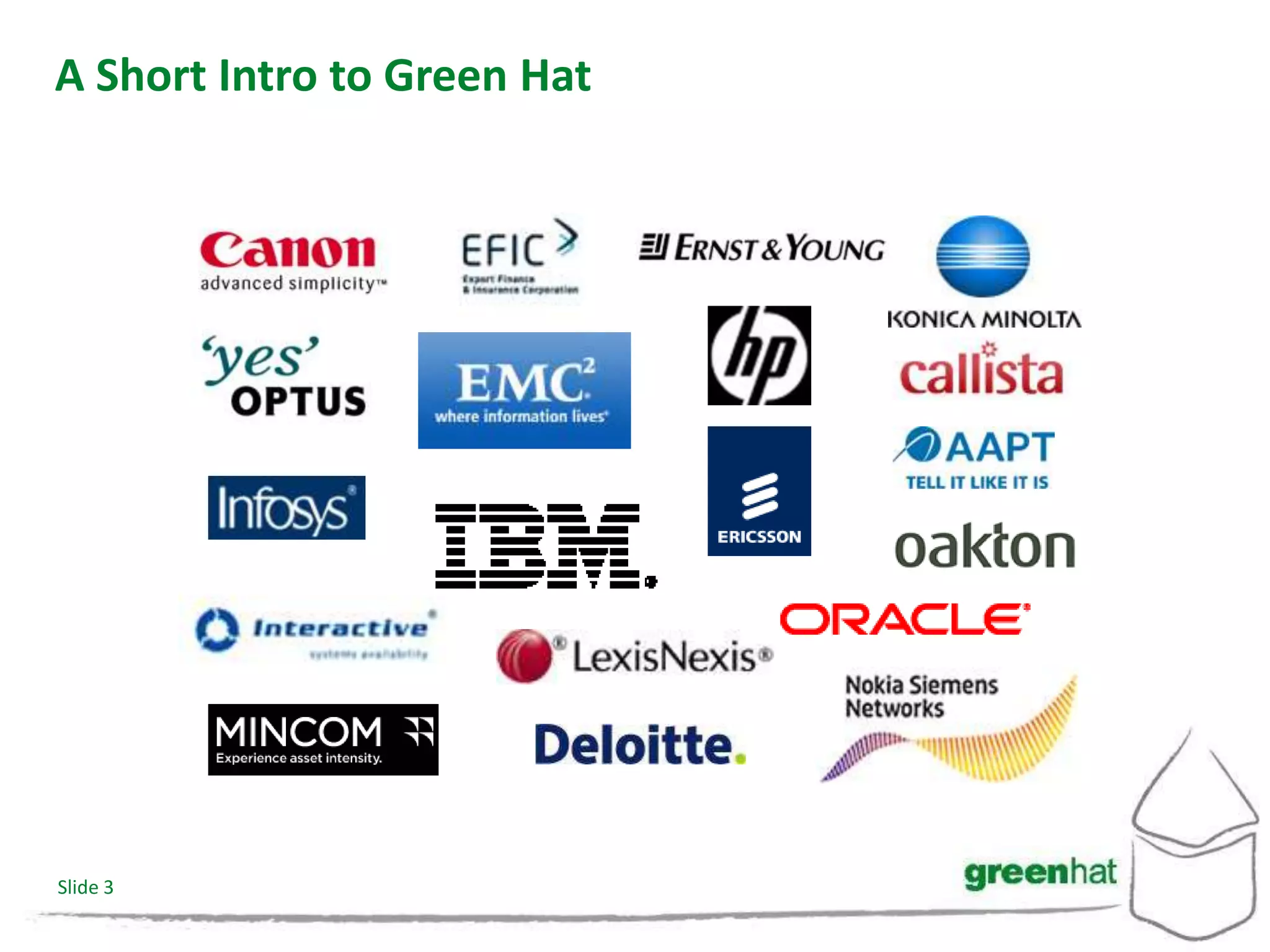A Short Intro to Green Hat




Slide 3
 