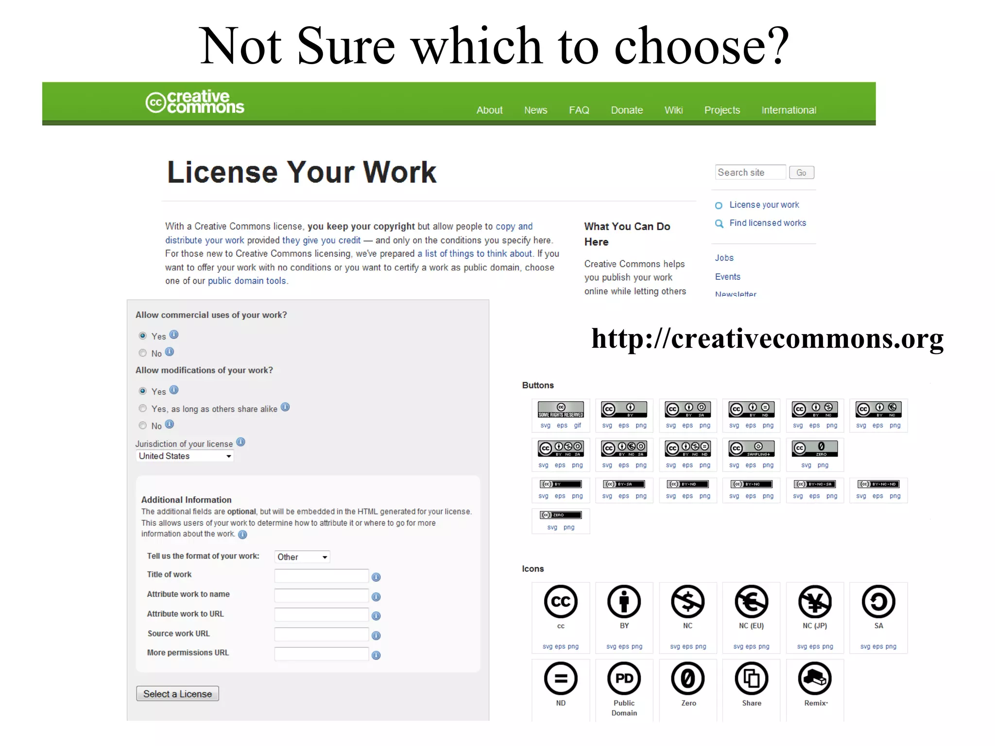 Not Sure which to choose? http://creativecommons.org 