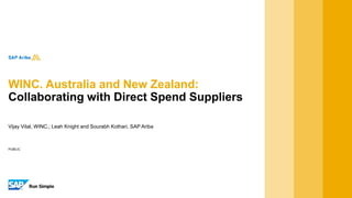 PUBLIC
Vijay Vital, WINC.; Leah Knight and Sourabh Kothari, SAP Ariba
WINC. Australia and New Zealand:
Collaborating with Direct Spend Suppliers
 