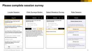 15PUBLIC© 2017 SAP SE or an SAP affiliate company. All rights reserved. ǀ
Public
Please complete session survey
Locate Session Click Surveys Button Select Breakout Survey Rate Session
 