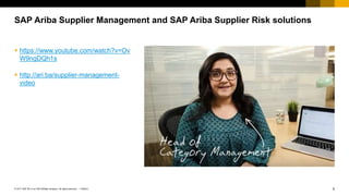 5PUBLIC© 2017 SAP SE or an SAP affiliate company. All rights reserved. ǀ
 https://www.youtube.com/watch?v=Ov
W9ngDQh1s
 http://ari.ba/supplier-management-
video
SAP Ariba Supplier Management and SAP Ariba Supplier Risk solutions
 