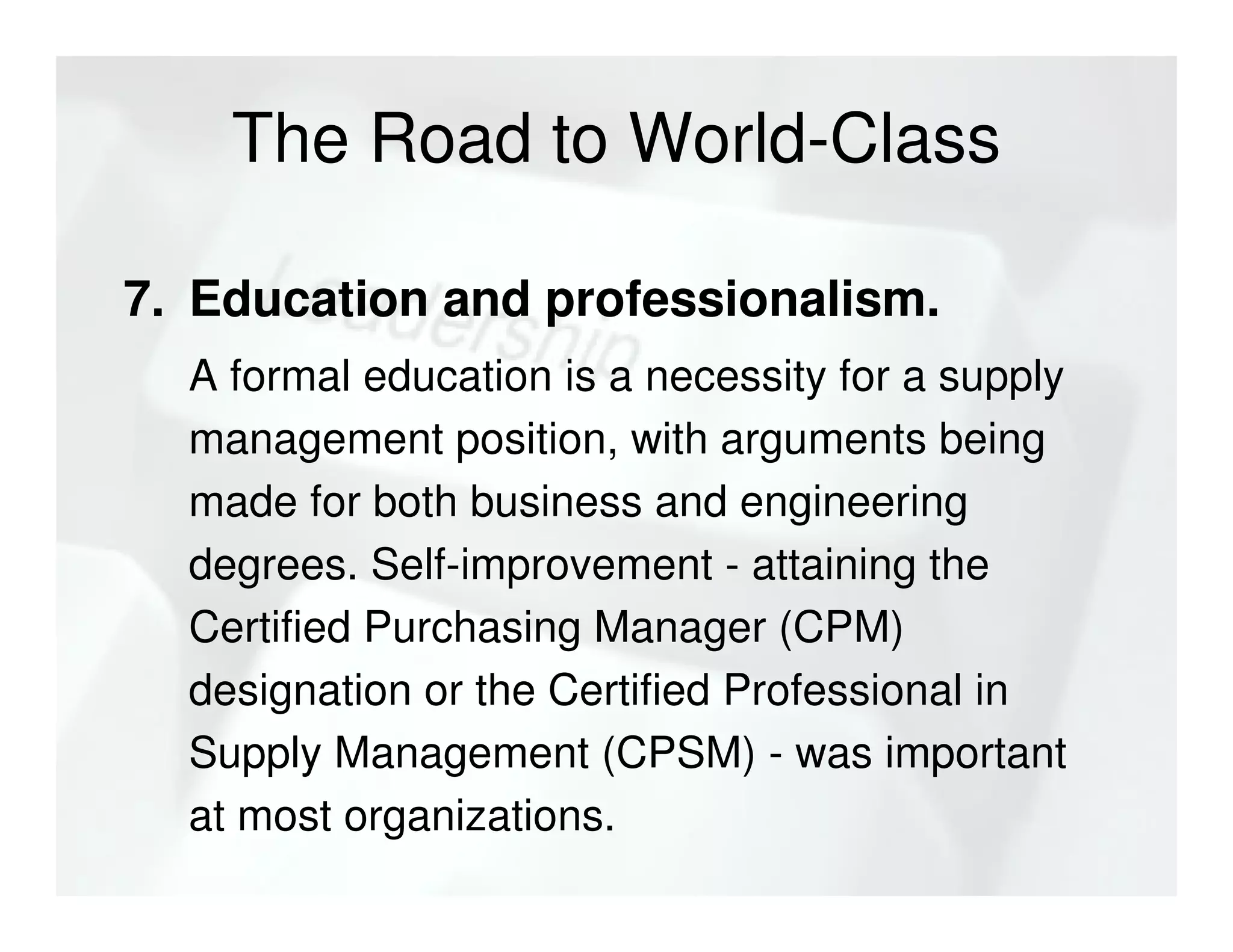 Supply Management Leadership