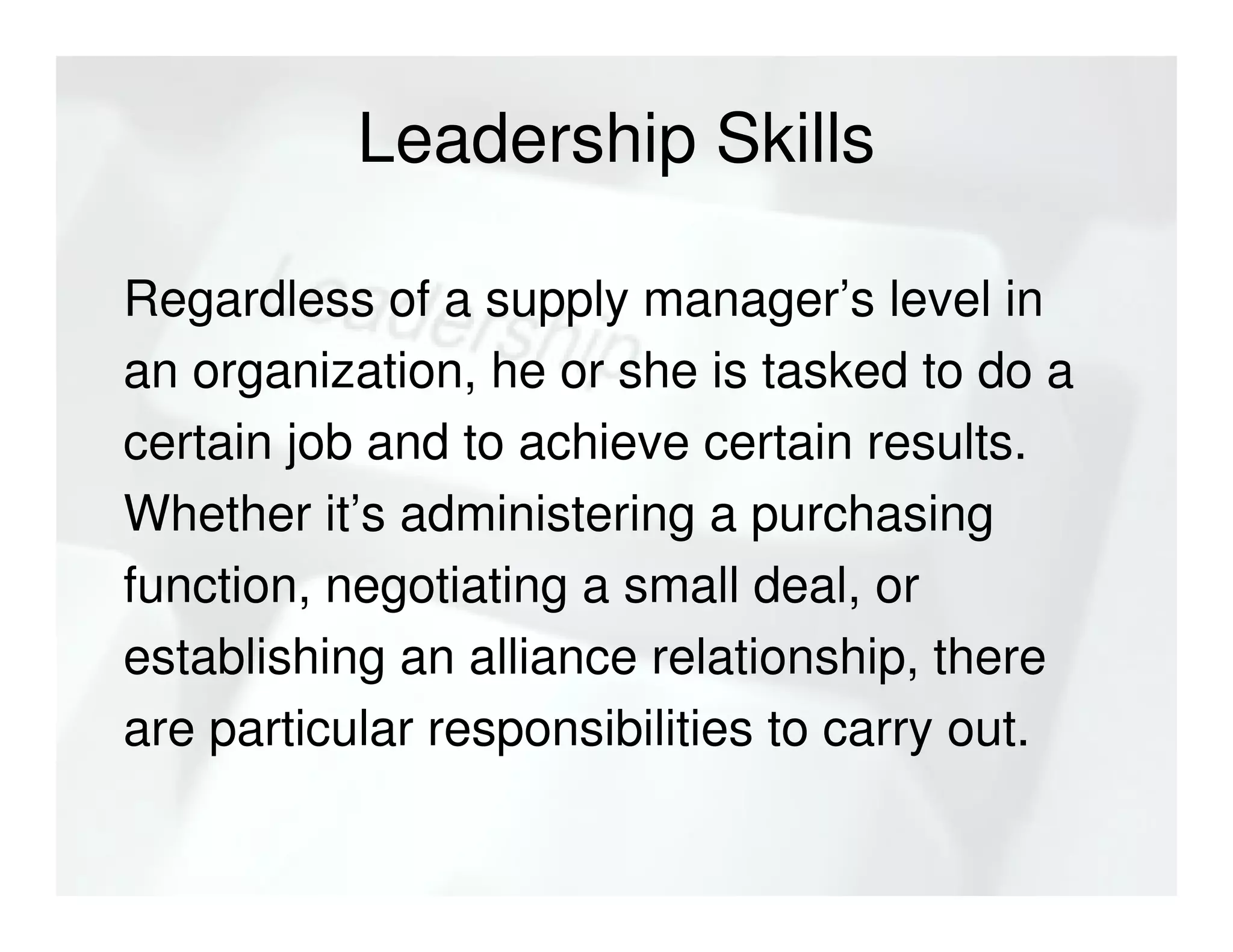 Supply Management Leadership