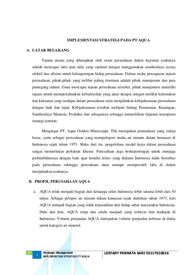 Sm Lestary Permata Sari Hapzi Ali Implementasi Strategi Perusahaan