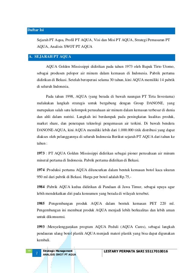 Sm Lestary Permata Sari Hapzi Ali Tugas Uts Analisis Swot Pt Aqua
