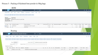Process 5 – Packing of Hydrated lime powder in 50kg bags.
BOM
Routing
 
