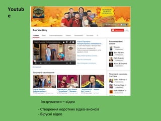 Youtub
e
Інструменти – відео
- Створення коротких відео-анонсів
- Вірусні відео
 
