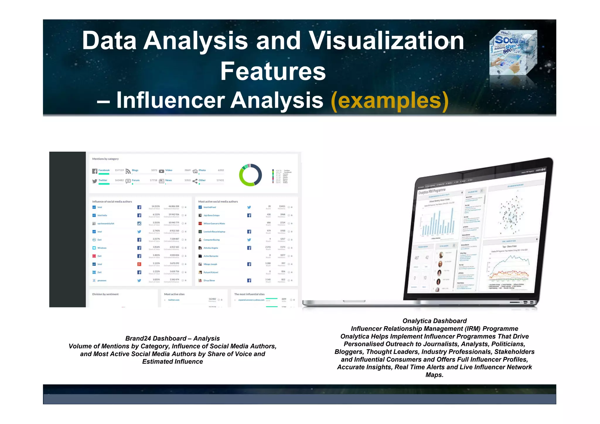 Data Analysis and Visualization
Features
– Human Sentiment Analysis (examples)
Manual Assignment of Sentiment - Mediatoolkit Dashboard Showing Preview of Query Results by Topic and the List of
Mentions Filtered by Croatian Language With Option to Manually Assign Sentiment to Each Mentions and Key Statistics (Likes,
Shares, Comments, Tweets, Reach, Virality)
 