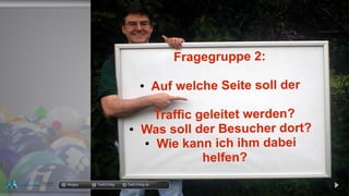 Fragegruppe 2:
● Auf welche Seite soll der
Traffic geleitet werden?
● Was soll der Besucher dort?
● Wie kann ich ihm dabei
helfen?
docgoy Twitt.Erfolg Twitt-Erfolg.de
 