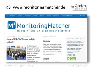 Social Media Monitoring & Content Strategy Stefan Evertz / Cortex digital
P.S. www.monitoringmatcher.de
 