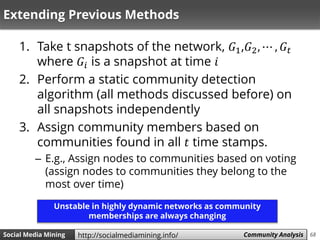 68Social Media Mining Measures and Metrics 68Social Media Mining Community Analysishttp://socialmediamining.info/
Communit...