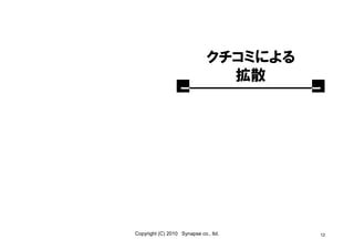クチコミによる
                                拡散




Copyright (C) 2010 Synapse co., ltd.    12
 