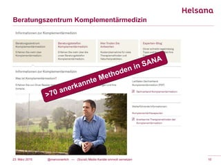 Beratungszentrum Komplementärmedizin
@marconierlich --- (Social) Media Kanäle sinnvoll vernetzen 1023. März 2015
 