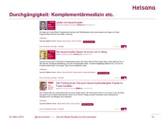 Durchgängigkeit: Komplementärmedizin etc.
@marconierlich --- (Social) Media Kanäle sinnvoll vernetzen 1423. März 2015
 