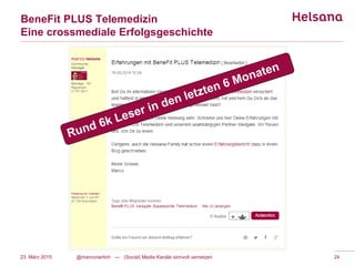 BeneFit PLUS Telemedizin
Eine crossmediale Erfolgsgeschichte
23. März 2015 @marconierlich --- (Social) Media Kanäle sinnvoll vernetzen 24
 