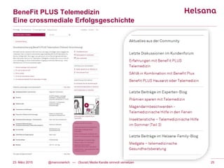 BeneFit PLUS Telemedizin
Eine crossmediale Erfolgsgeschichte
23. März 2015 @marconierlich --- (Social) Media Kanäle sinnvoll vernetzen 25
 