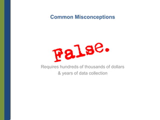 Common Misconceptions

Requires hundreds of thousands of dollars
& years of data collection

 