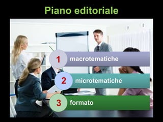 Piano editoriale

1

macrotematiche

2
3

microtematiche

formato

 