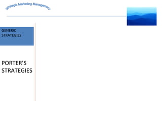 MARKET INTELLIGENCE GENERIC  STRATEGIES Strategic Marketing Management PORTER’S  STRATEGIES 