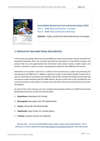Social Media Monitoring Tools and Services Report Excerpts 2016