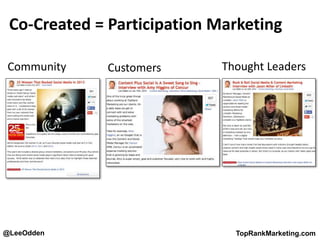 @LeeOdden TopRankMarketing.com
Co-Created = Participation Marketing
Community Customers Thought Leaders
 