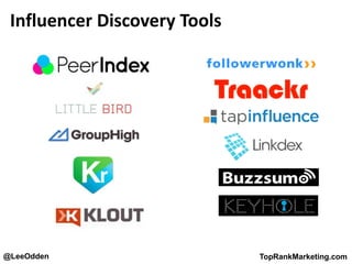 @LeeOdden TopRankMarketing.com
Influencer Discovery Tools
 
