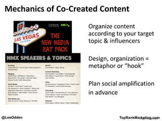 @LeeOdden TopRankMarketing.com
Mechanics of Co-Created Content
Organize content
according to your target
topic & influencers
Design, organization =
metaphor or “hook”
Plan social amplification
in advance
Image: Shutterstock
 