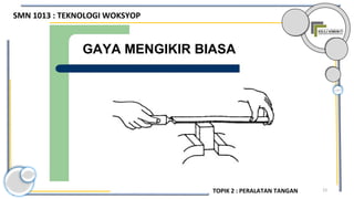 23
GAYA MENGIKIR BIASA
SMN 1013 : TEKNOLOGI WOKSYOP
TOPIK 2 : PERALATAN TANGAN
 