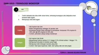 10TOPIK 4 : BAHAN KEJURUTERAAN
SMN 1013 : TEKNOLOGI WOKSYOP
 