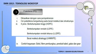 21TOPIK 4 : BAHAN KEJURUTERAAN
SMN 1013 : TEKNOLOGI WOKSYOP
 