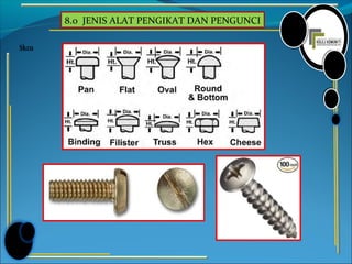 8.0 JENIS ALAT PENGIKAT DAN PENGUNCI
Skru
 